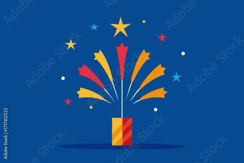 Fireworks in Cartoon Flat Style