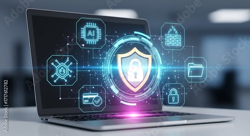 Wallpaper Mural Safeguarding digital assets with cutting-edge cybersecurity solutions on a modern laptop, ensuring data privacy and reliable online protection with ease Torontodigital.ca