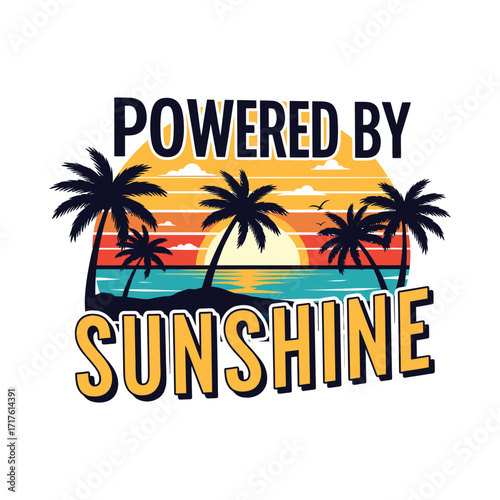 Powered by sunshine beach sunset palm trees ocean
