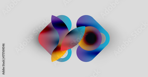 Abstract colorful shapes overlap, creating fluid forms. Bright hues blend, suggesting movement, energy, modern design. Soft glow enhances visual impact.