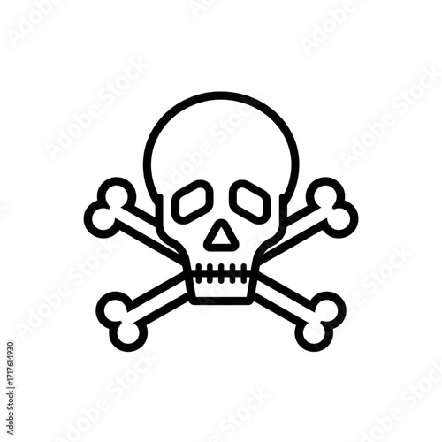 Skull and Crossbones Warning Icon, Danger and Toxic Risk


