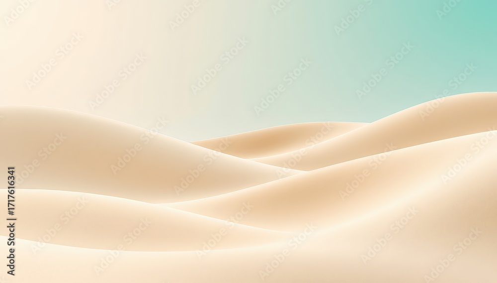 Fototapeta premium Abstract undulating hills create a calming scene under a soft gradient sky, suggesting serenity and minimalist design