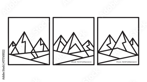 Three minimalist line art mountain range illustrations perfect for modern wall art home decor or branding projects conveying serenity and simplicity