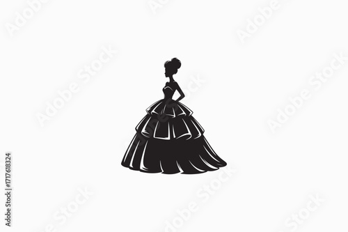 Bouffant gown dress vector silhouette image. eps