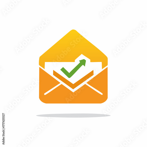 Green checkmark in yellow envelope illustrates approved email or confirmation concept.