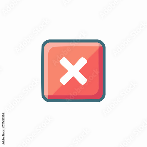 Cartoon red square button with white X mark for close cancel delete error