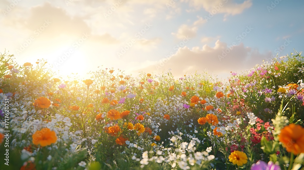 Fototapeta premium Bright floral wreath with daisies and wildflowers high resolution picture