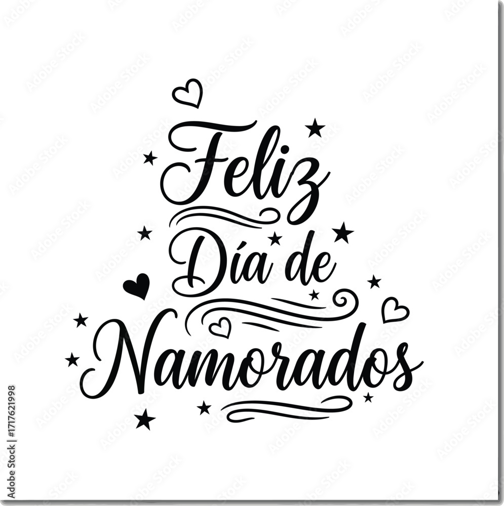 Fototapeta premium Feliz Dia de Namorados Text with Hearts Stars on Transparent Background