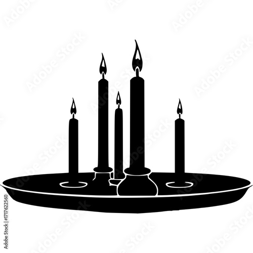 Black and white candles candelabra silhouette vector graphic drawing art