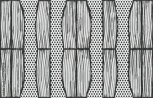 Abstract black and white pattern featuring vertical striped and dot designs for diverse creative applications and textures