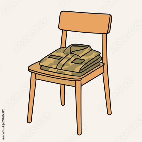 Military uniform folded on wooden chair representing Veterans Day  