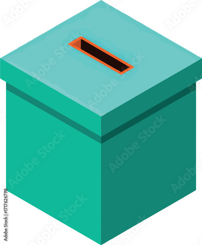 Teal ballot box with slot for voting or donations abstract isometric vector