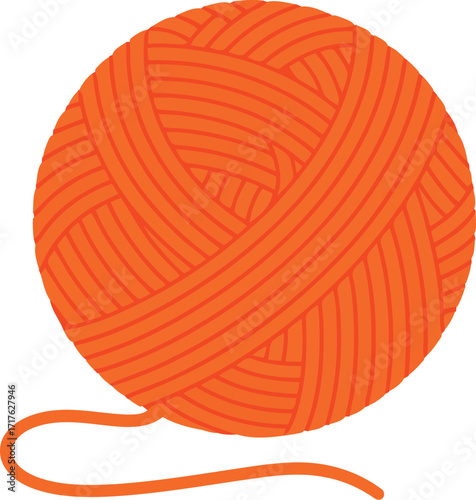 Vibrant orange yarn ball loose thread crafting hobby handmade supplies vector