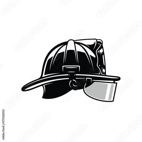 Vector illustration of black and white illustration of a firefighter helmet