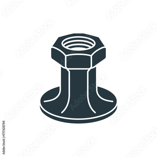 Stylized dark grey hex nut flange icon vector graphic for industrial applications silhouette vector illustration white background