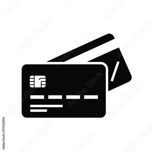 Vector illustration of black credit card with chip and another card behind it