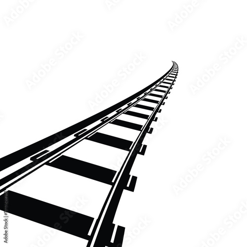 Vector illustration of perspective view of a railway track curving into the distance