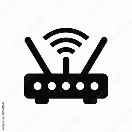 Simple black and white vector icon of a wireless router with wi-fi signal waves scalable eps illustration silhouette vector illustration white background