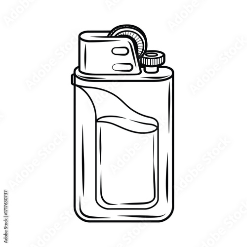 Simple black and white line drawing illustration of a disposable lighter for vector graphics silhouette vector illustration white background