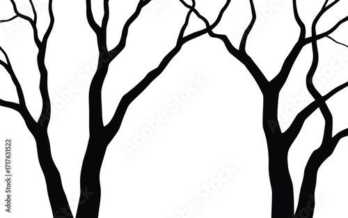 Monochromatic silhouette of bare tree branches a stark vector illustration for design silhouette vector illustration white background