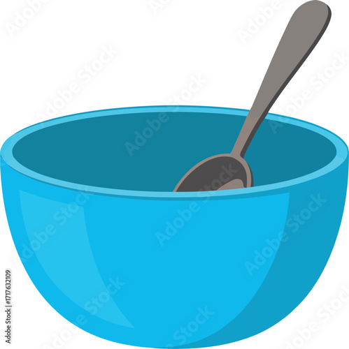 Bright blue bowl with spoon ready for breakfast or cereal vector