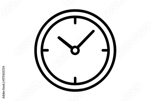 Clock icon in a simple linear style. Vector illustration of a wall clock, representing time, schedule, and deadlines. Minimalist watch face outline pictogram for web and app design.