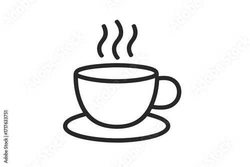 Coffee cup icon vector line art illustration. Hot drink mug with steam symbol for cafe menu or coffee shop logo. Minimalist outline pictogram for beverage, tea, or espresso.