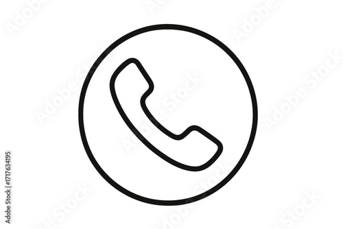 Phone call icon vector. Telephone handset in a circle. Contact us web button for customer service and support. Communication symbol. Simple flat line art pictogram for mobile app UI.