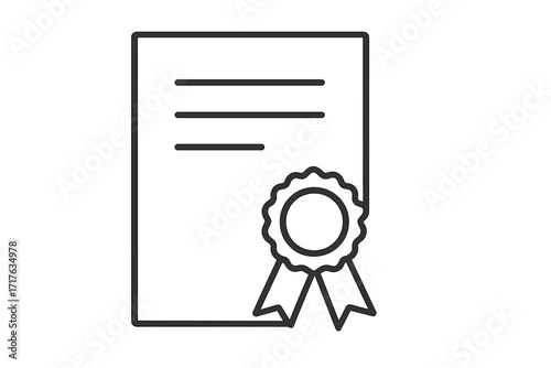 Certificate icon. Thin line diploma illustration. Vector award for achievement, graduation, or degree. Quality guarantee symbol with seal. License, patent, or document sign.