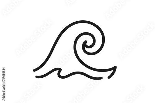 Wave icon vector. Sea line symbol. Ocean swirl logo concept. Simple water splash. Surfing linear graphic. Minimalist nature ornament. Stylized curl. Abstract doodle art design.