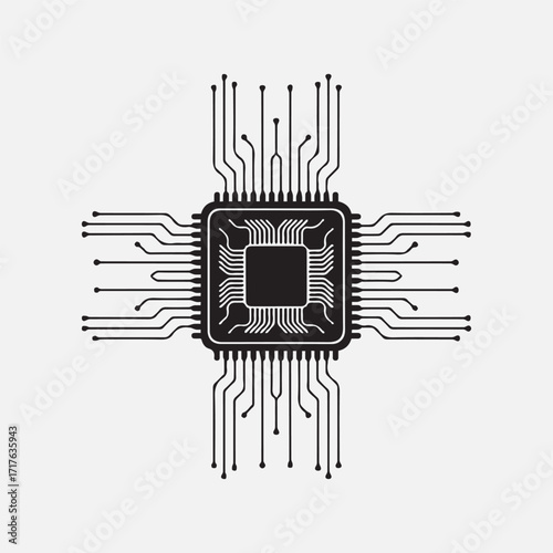 Vector Microchip with Circuit Lines – Artificial Intelligence Technology Icon