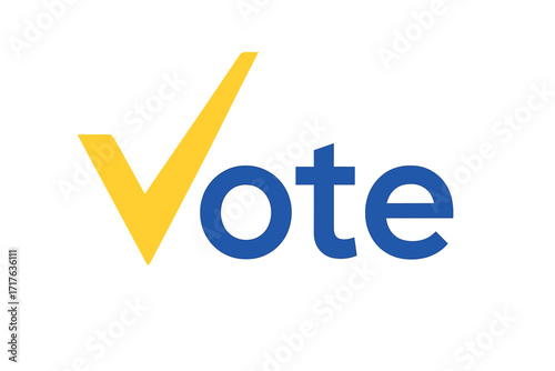 Vote 2026 vector logo with yellow checkmark. Election concept for political campaign. European Union parliamentary & Ukraine presidential election symbol. Democracy & choice icon.