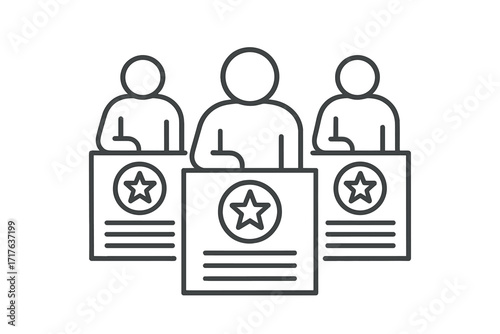 Voting line icon. People in election booth. Referendum, polling station, democracy concept. Political campaign, citizen choice, civic duty. Government selection. Ballot box sign.