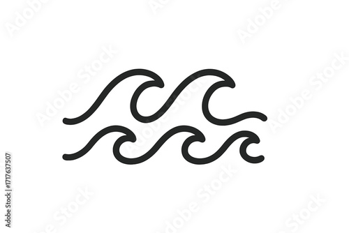 Wave icon vector, tsunami wave symbol, linear style ocean wave illustration, water design element, black outline wave set, sea nature icon collection