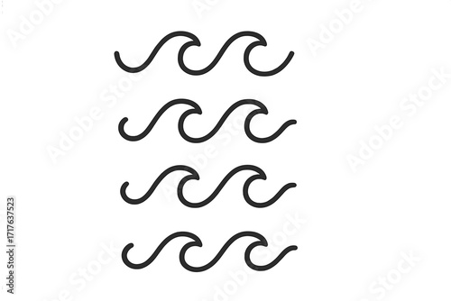 Wave icon tsunami symbol, linear style vector illustration, cartoon ocean wave graphic, transparent background, marine natural disaster emblem, water motion concept, ordered design set