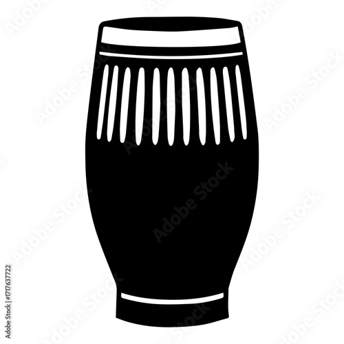 Illustration of a black and white conga drum with vertical lines around the top section showing detail
