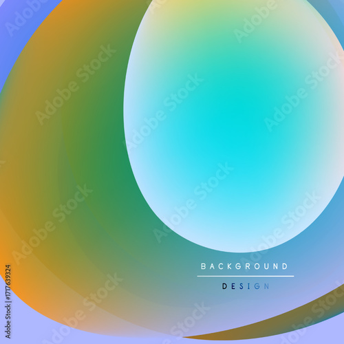 Abstract gradient shapes overlap. Blue, green, orange hues blend smoothly. Minimalist design with text elements below. Modern aesthetic.