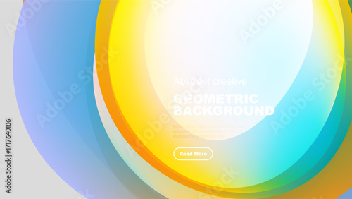 Abstract layers create vibrant, flowing geometric background. Soft gradients blend yellow, blue, turquoise hues. Modern design element.