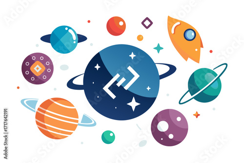 Creative 3D illustration showing software development, programming code windows, debugging tools, and colorful tech icons. Perfect for concepts related to coding, web development, app design, artifici