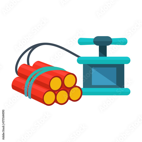 Dynamite explosives bundle with detonator illustration on white background