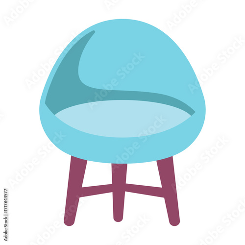 Modern Blue Egg Chair with Wooden Legs on White Background