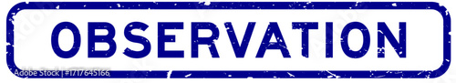 Grunge blue observation word square rubber seal stamp on white background