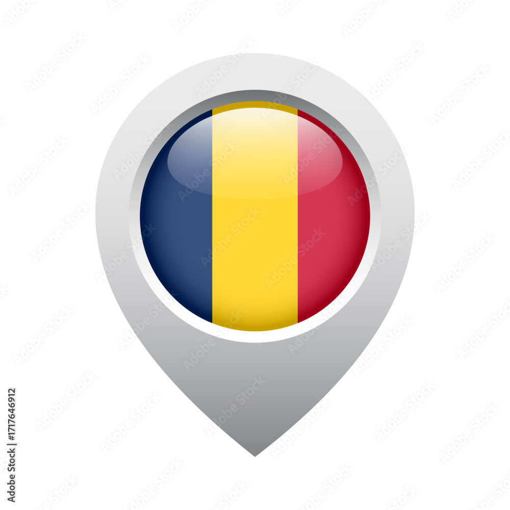 Fototapeta premium map pointer icon with glossy round flag of Chad