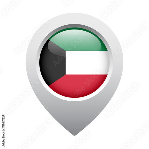Free Download map pointer icon with glossy round flag of Kuwait - GFXLoad