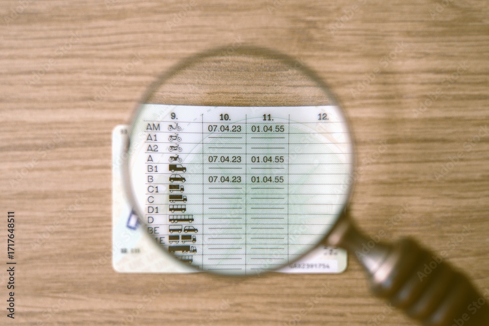 Ταπετσαρία Back side of a provisional driving license under a magnifying glass