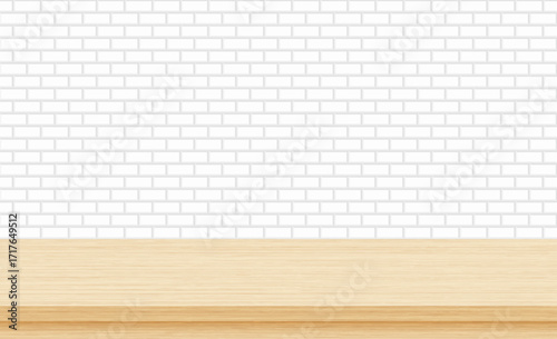 Empty wooden table on white background with clean minimal style, perfect for product display, mockup design