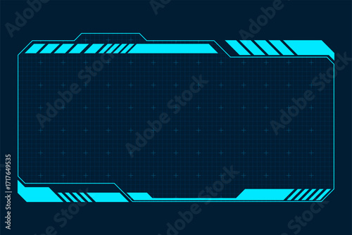 Glowing futuristic HUD blue digital frame with grid background, concept of sci-fi interface, technology panel, cyber design, and gaming UI decoration.