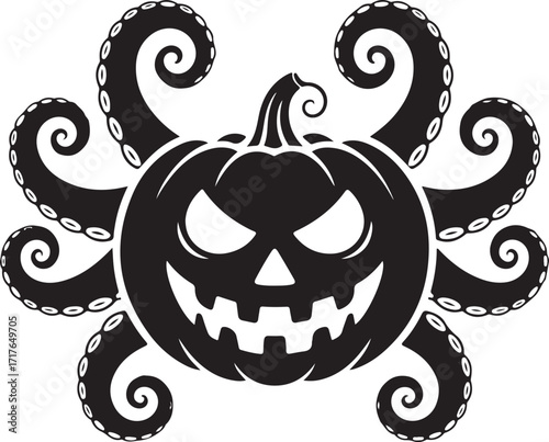 Halloween octopus tentacles pumpkin silhouette spooky design