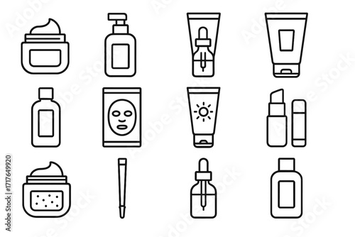 Makeup vector cream packet icons jar icon eye bottle foam skincare grid
