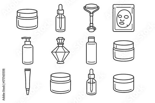 Icons cream perfume jar tin bottle rich oil skincare icon vector luxury
